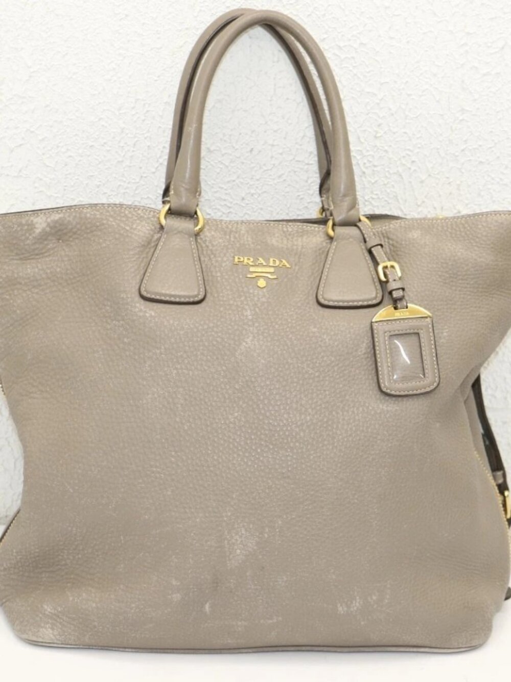 Prada Pomice Vitello Daino Shopper Tote - Dark Grey
